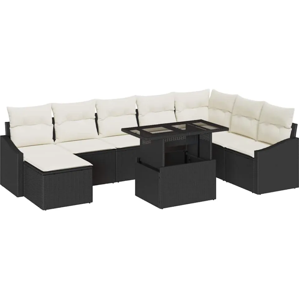 vidaXL Tuin Sofa Set 9 st Zwart en Crème