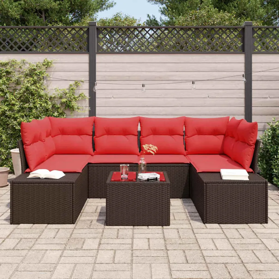 vidaXL Tuin Sofa Set 7 st Bruin poly rattan, foto 3