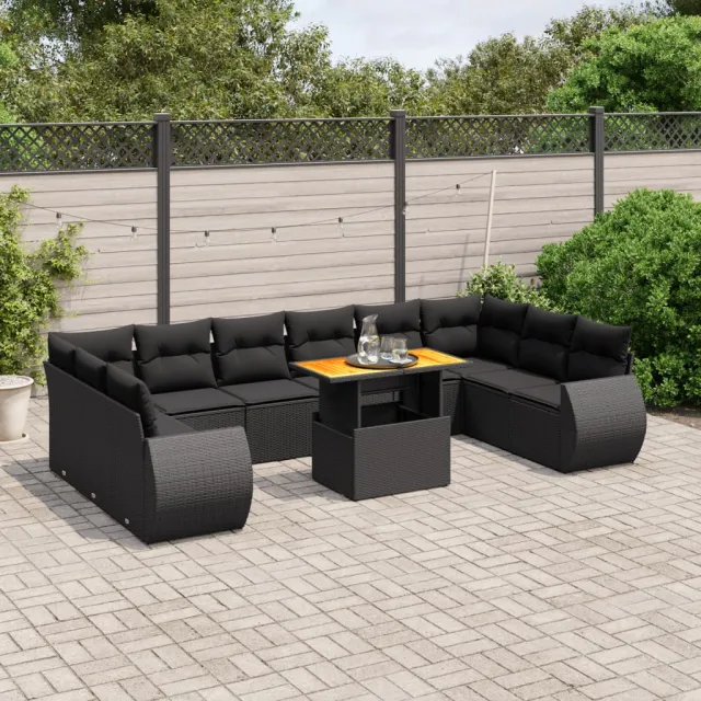 vidaXL 11-delige Loungeset met kussens poly rattan zwart, foto 2