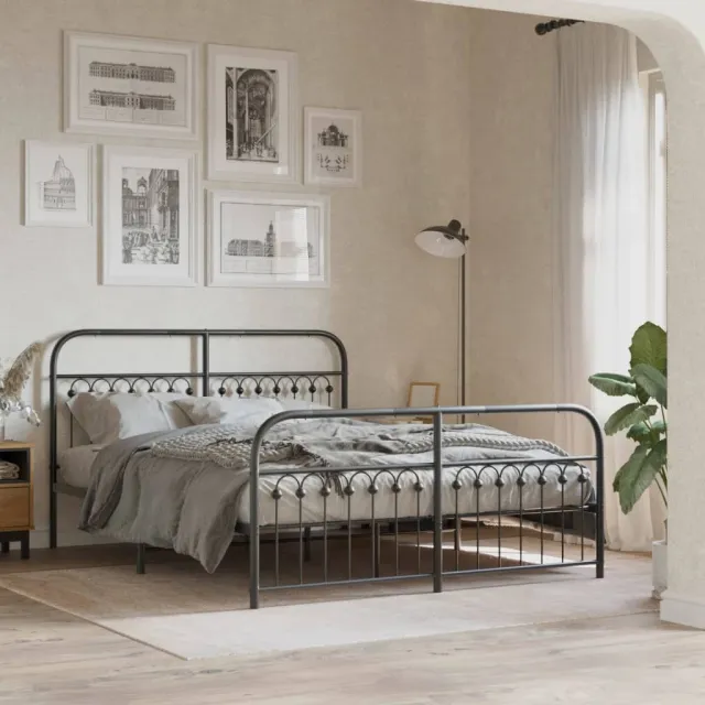 vidaXL Bedframe met hoofd- en voeteneinde metaal zwart 150x200 cm