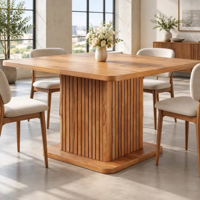 DESMIU Eettafel - Vierkant Met Verborgen Opbergruimte - Voor Keuken En Kleine Eethoek - MDF En Metaal - 80x80x76 Cm - Donkerbruin Wood