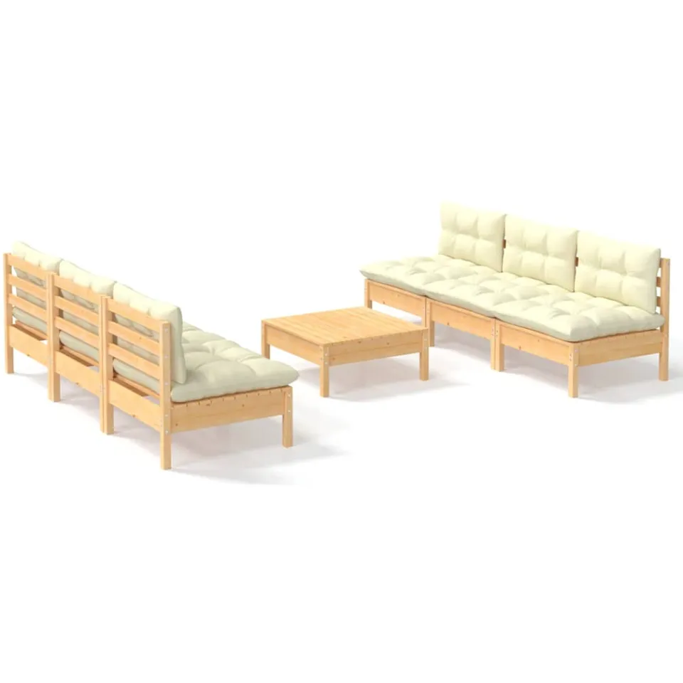 vidaXL 7-delige Loungeset met crèmekleurige kussens grenenhout, foto 3
