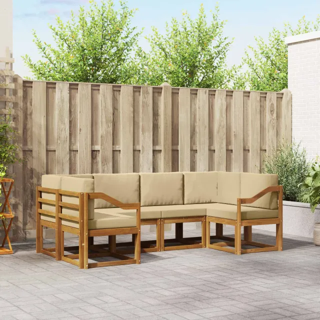 vidaXL Buiten bankenset 6 st 6-zits Natuurlijk en Beige