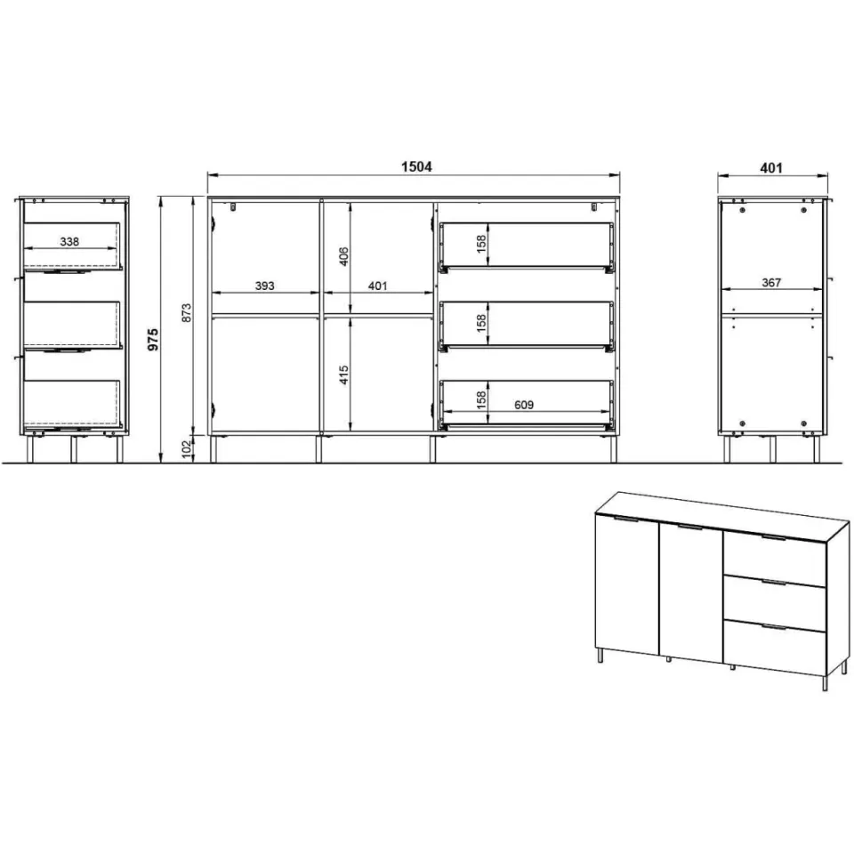 dressoir Amalfi grafiet grijs, foto 4