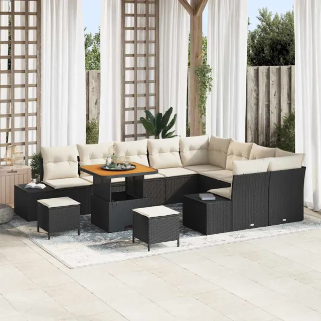 vidaXL Tuinbankenset 12 st Zwart poly rattan, foto 2