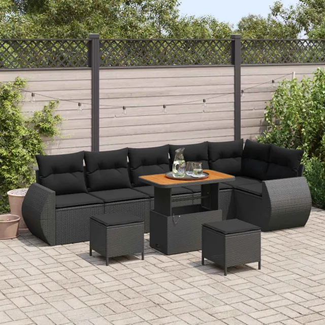 vidaXL Tuinbankenset 9 st Zwart poly rattan, foto 2