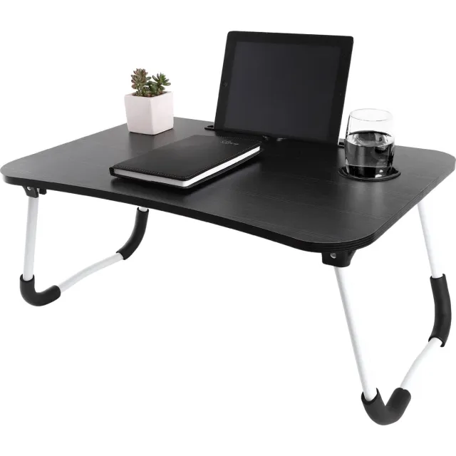 s.old Laptoptafel - Laptopstandaard - Schoottafel - Bedtafel - MDF Hout - Zwart - 60x40x28 cm