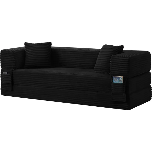 Zubaliya 3-zits Slaapbank – Boneless Sofa van Schuim – Uitklapbare Sofa Bed – Zachte Corduroy Look – 200 cm – Zwart