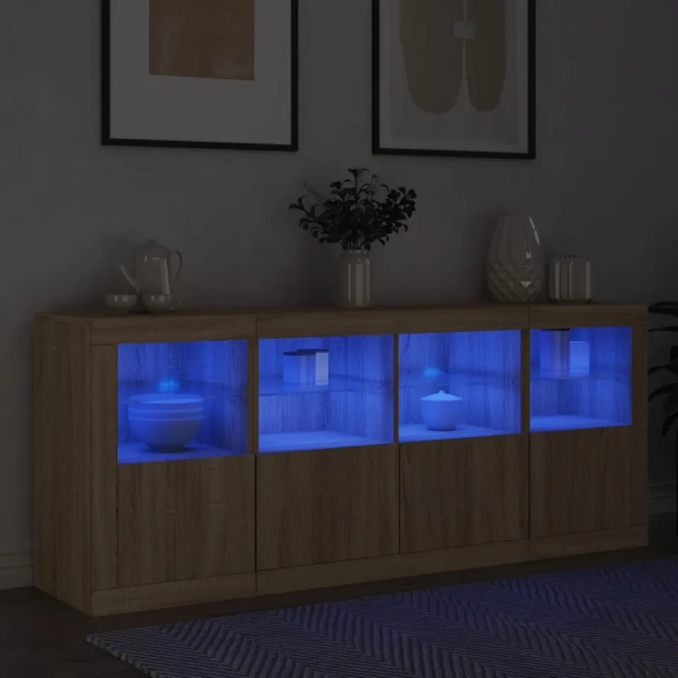 vidaXL Dressoir met LED-verlichting 163x37x67 cm sonoma eikenkleurig, foto 4