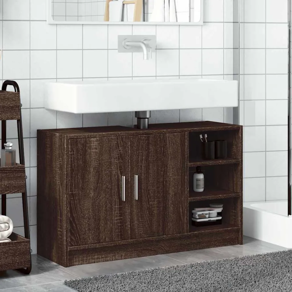 vidaXL Wastafelkast 90x29x55 cm bewerkt hout bruin eikenkleurig, foto 3