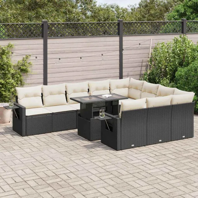 vidaXL 11-delige Loungeset met kussens poly rattan zwart, foto 2