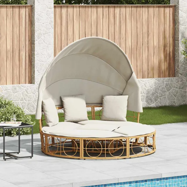 vidaXL Loungebed voor buiten met luifel en kussens poly rattan bruin, foto 2