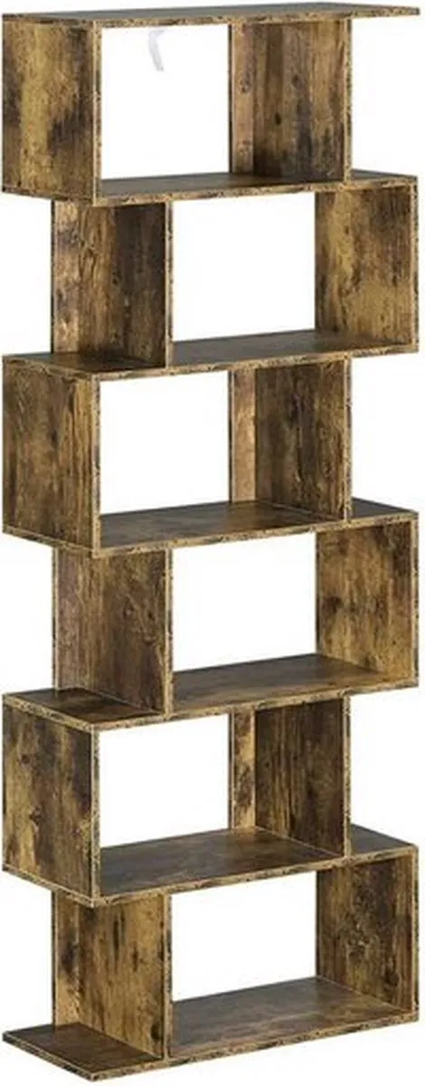 Bolt Edge Boekenkast - 6 Vakken - Bruin - Houten Boekenkast - 60x23.5x160CM