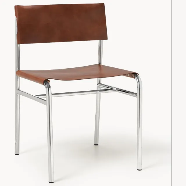 Westwing Collection Leren stoel Jordan Bruin, Zilverkleurig