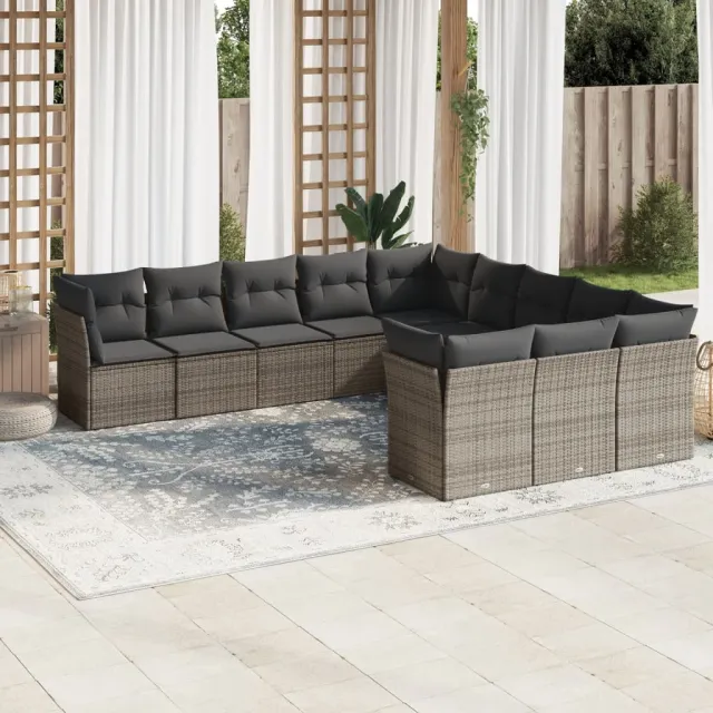 vidaXL 11-delige Loungeset met kussens poly rattan grijs, foto 2