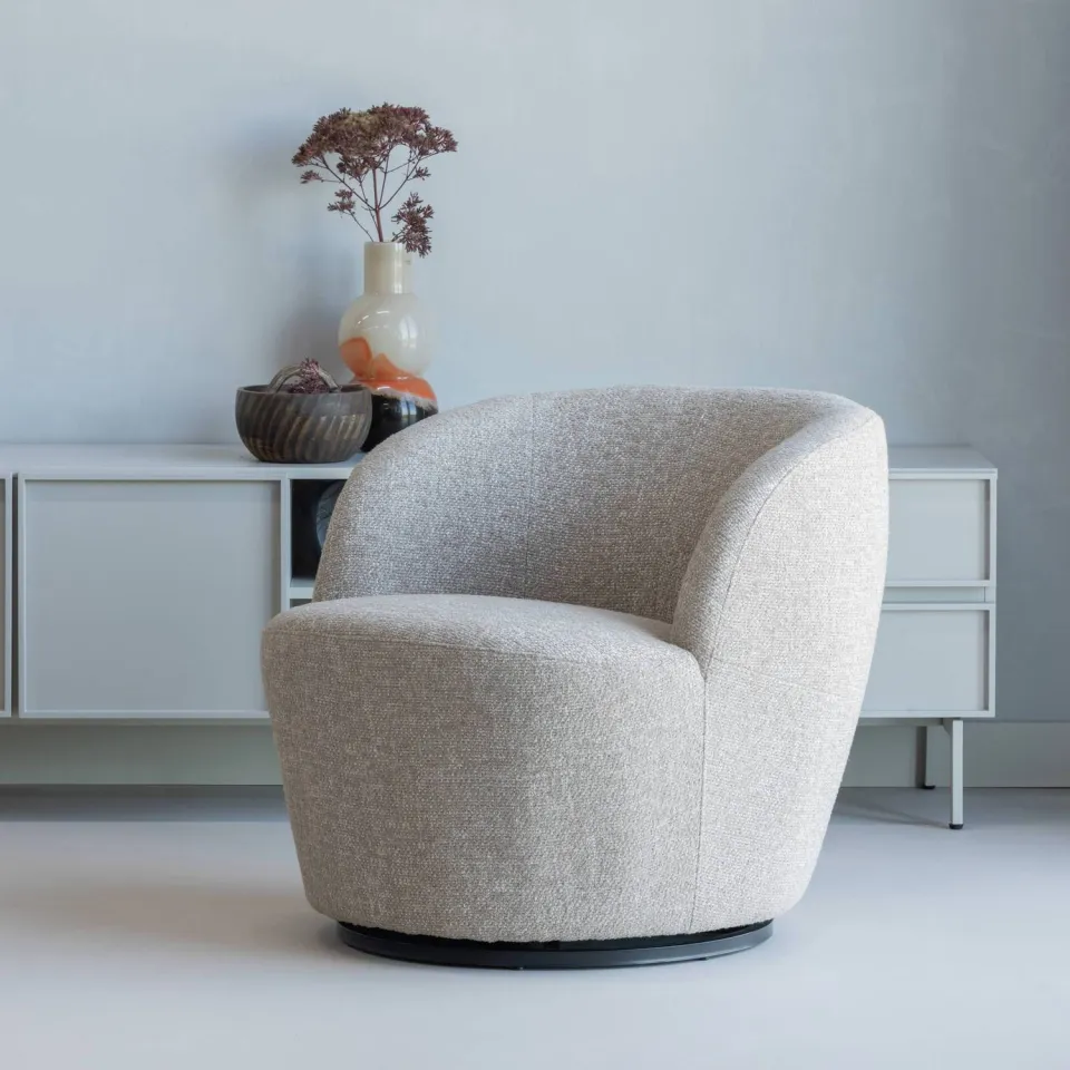 WOOOD Serra Draaifauteuil - Melange Stof - Naturel - 68x70x77, foto 4