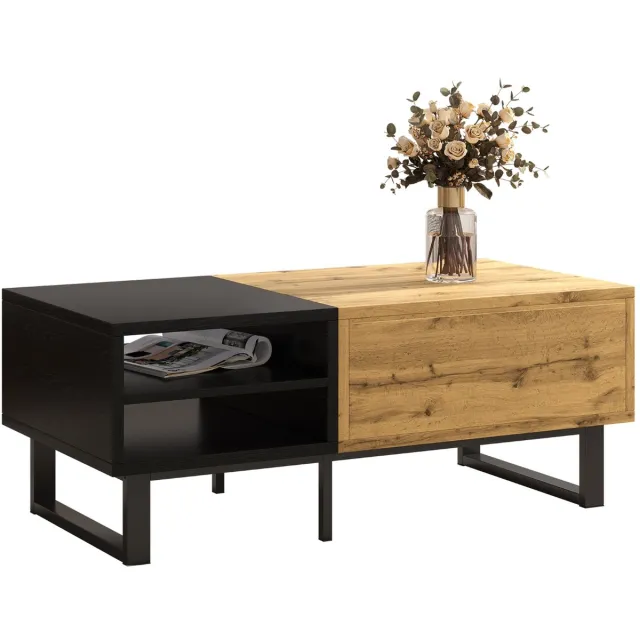 Ropilly Ronde Salontafel Set van 2 - Modulaire Tafels met Marmerlook Tafelblad - Gouden Metalen Frame - Woonkamer - Wit Antiek Messing+Wit