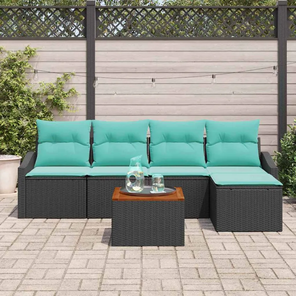 vidaXL Tuinbankenset 6 st Zwart poly rattan, foto 3