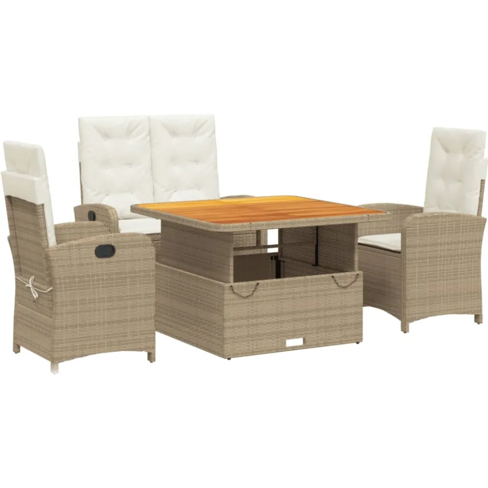 vidaXL 4-delige Tuinset met kussens poly rattan beige, foto 3