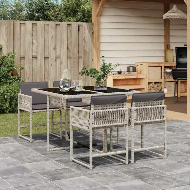 vidaXL 5-delige Tuinset met kussens poly rattan lichtgrijs grijs, foto 2