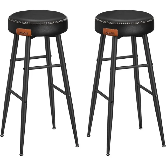 MAZAZU Barkrukken - Keukenstoel - PU met stiksels - Set van 2 - Zwart - 51,6x51,6x76,2