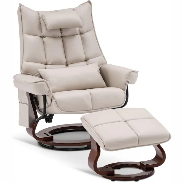 MARA Luxe Relaxstoel - Draaibaar - Ligfunctie - Televisiestoel - Fauteuil - Met Kruk - Creme Beige - 140 x 92 x 111 cm