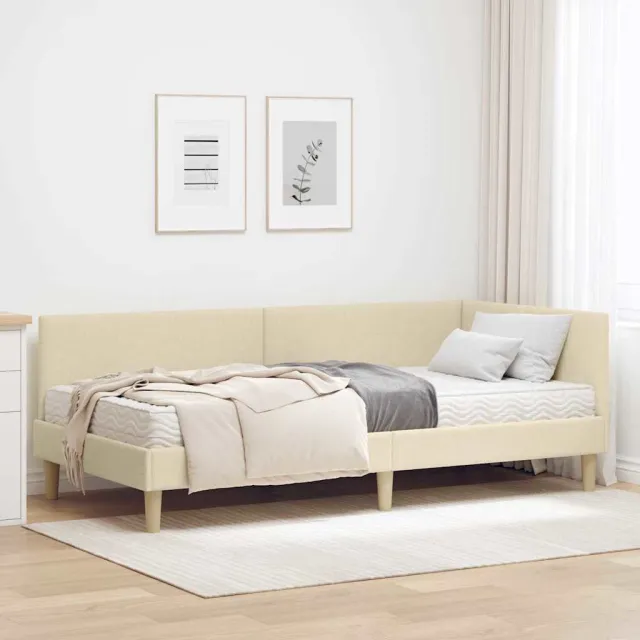 vidaXL Hoekbedframe met Matras 2 st Crème 90 x 200 cm Stof