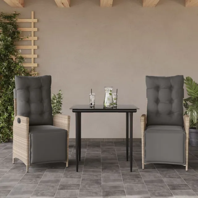 vidaXL 3-delige Tuinset met kussens poly rattan lichtgrijs grijs, foto 2