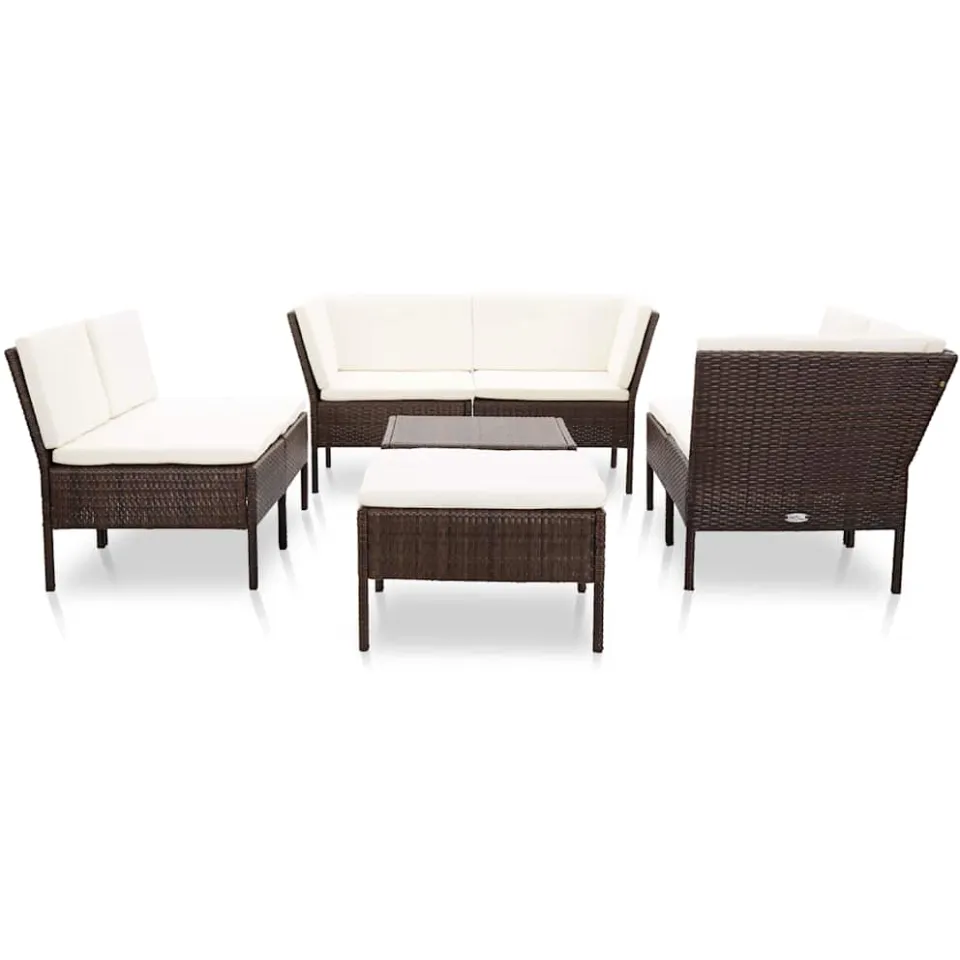 vidaXL 8-delige Loungeset met kussens poly rattan bruin