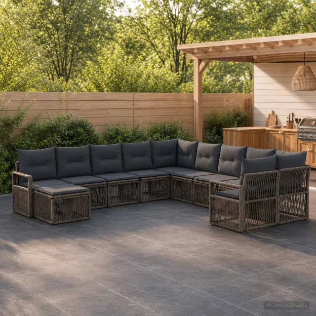 vidaXL Tuinbankenset 11 st 11-zits Grijs poly rattan, foto 2