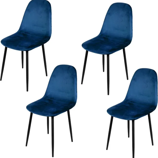 Urban Living "INOUI" - Set van 4 fluwelen stoelen in blauw met zwarte metalen poten Blauw en zwar