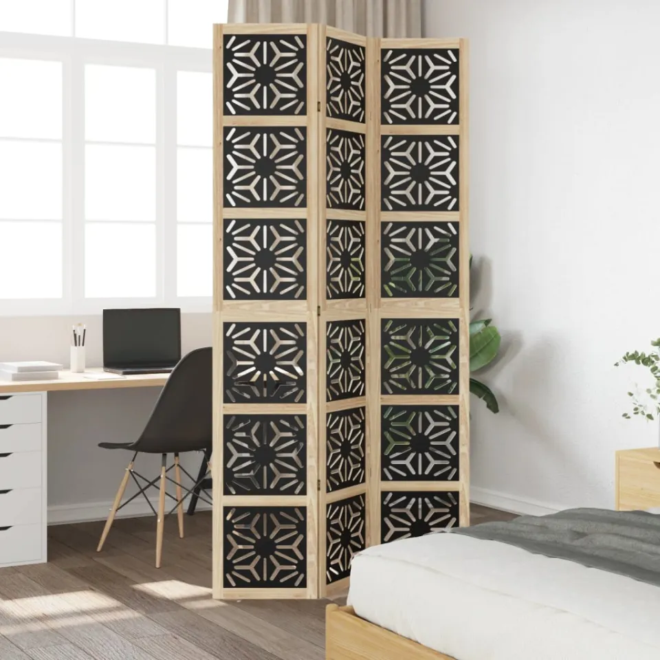 vidaXL Kamerscherm met 3 panelen massief paulowniahout zwart, foto 3