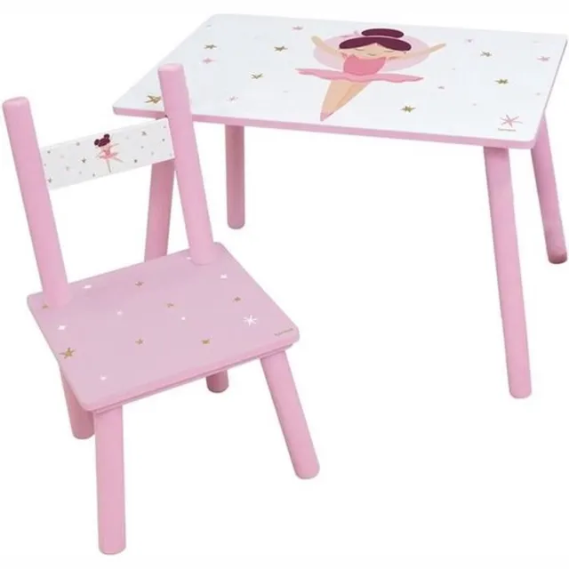 Fun House Ballerina Tafel met stoeltje, Tutu - 41,5 x 60 x 40 + 49,5 x 31,5 x 31 cm - MDF Roze