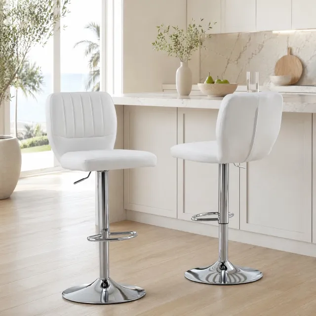 CHICFURN Barkruk - Set van 2 - Hoogteverstelbaar - Met rugleuning - Wit