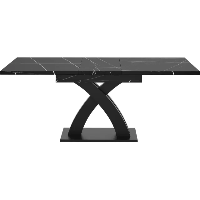 SONNENH Uitschuifbare eettafel met gekruiste voet - MDF marmerlook - 120 tot 160 cm - Zwart Zwarte marmerlook