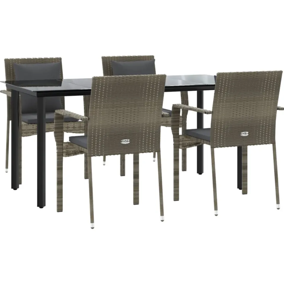 vidaXL 5-delige Tuinset met kussens poly rattan zwart en grijs