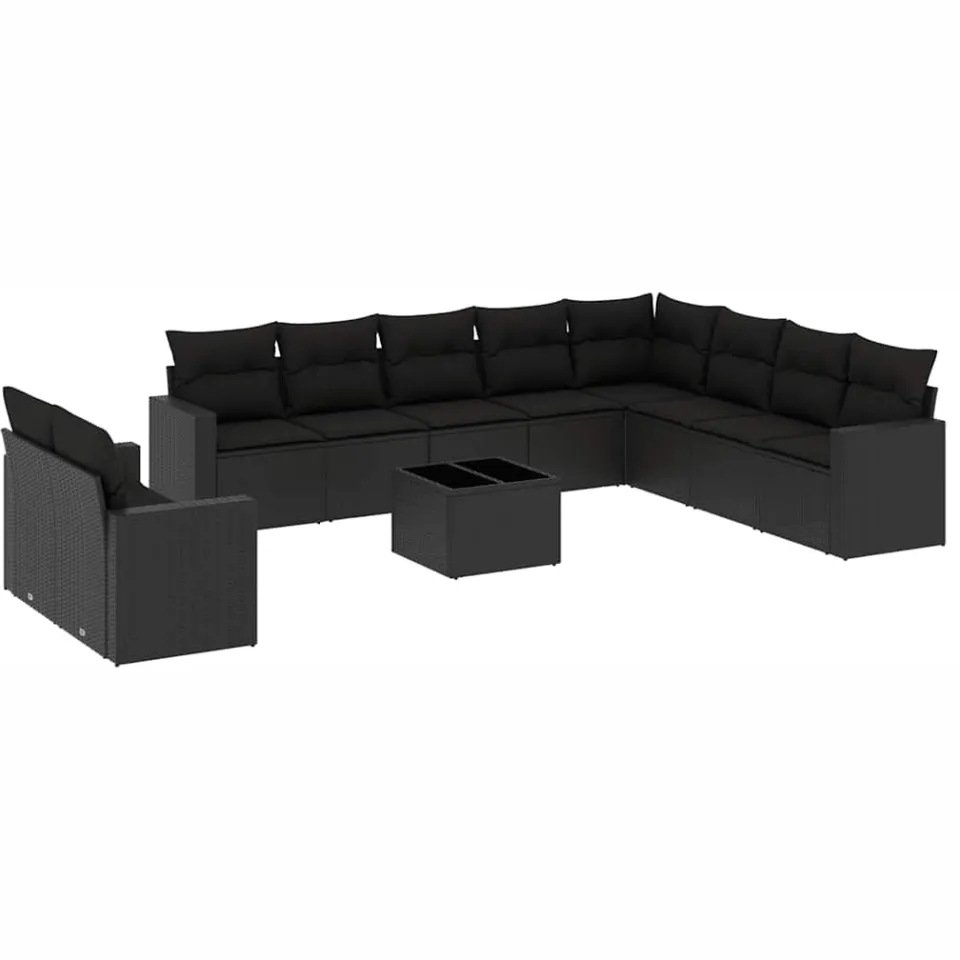 vidaXL 11-delige Loungeset met kussens poly rattan zwart