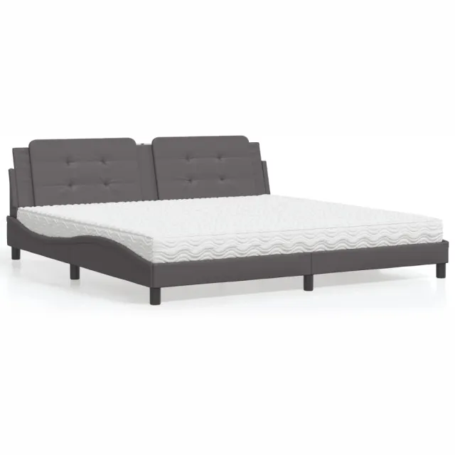 vidaXL Bed met matras Zadar kunstleer grijs 200x200 cm
