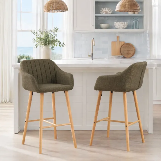CHICFURN Barkruk - Set van 2 - Hoge rugleuning - Met armleuningen - Groen