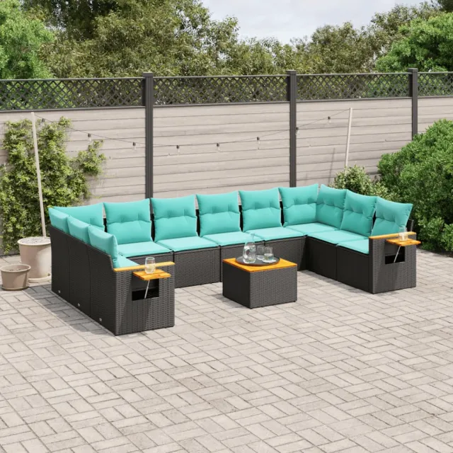 vidaXL 11-delige Loungeset met kussens poly rattan zwart, foto 2