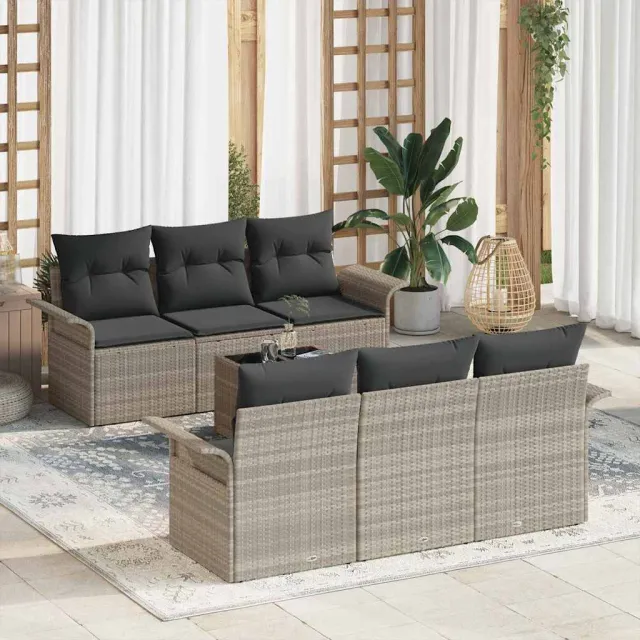 vidaXL Tuin Sofa Set 7 st Lichtgrijs poly rattan, foto 2