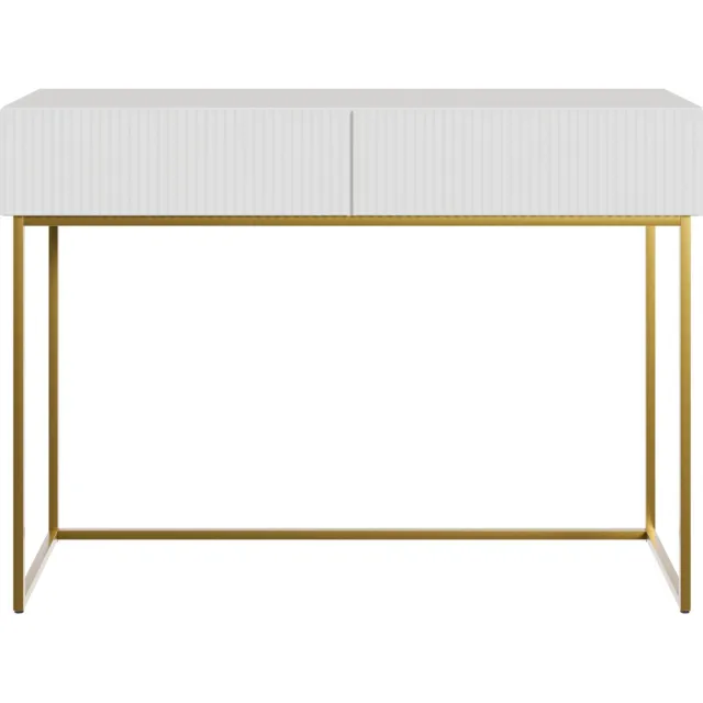 Selsey Veldio – Kaptafel met 2 lades en gefreesde fronten, wit met gouden poten, 110 cm