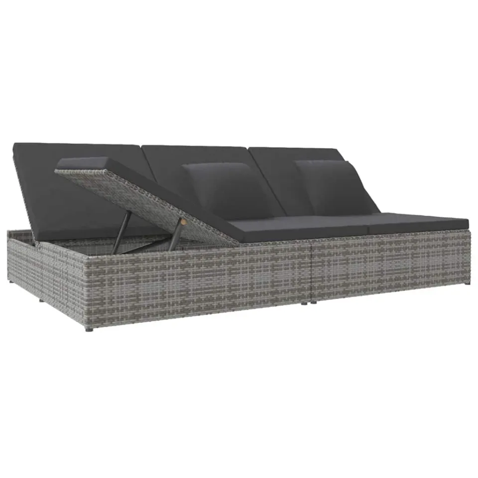 vidaXL Ligbed met kussens converteerbaar poly rattan donkergrijs grijs, foto 2