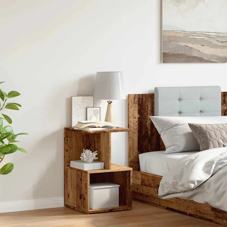 vidaXL Nachtkastje 35x35x55 cm bewerkt hout oud houtkleurig bruin, foto 2
