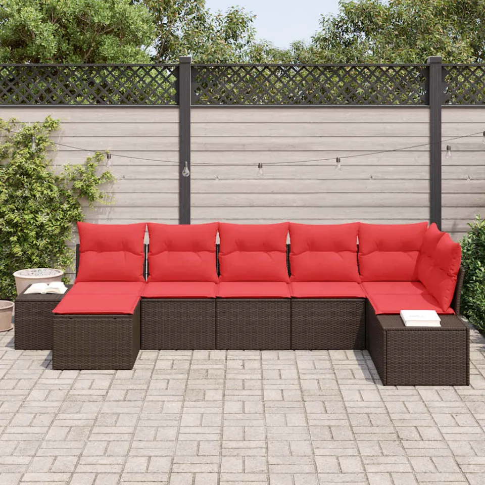 vidaXL Tuin Sofa Set 7 st Bruin en Rood poly rattan, foto 3