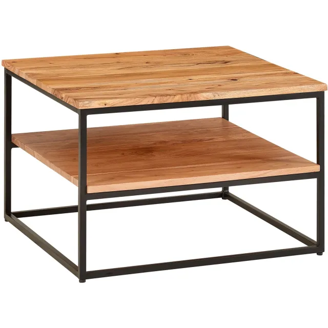 Cosmo Casa Salontafel – Salontafel met Opbergplank – Massief Acaciahout en Metaal – Handgemaakt – Zwart/Bruin – 60 x 60 x 41 cm