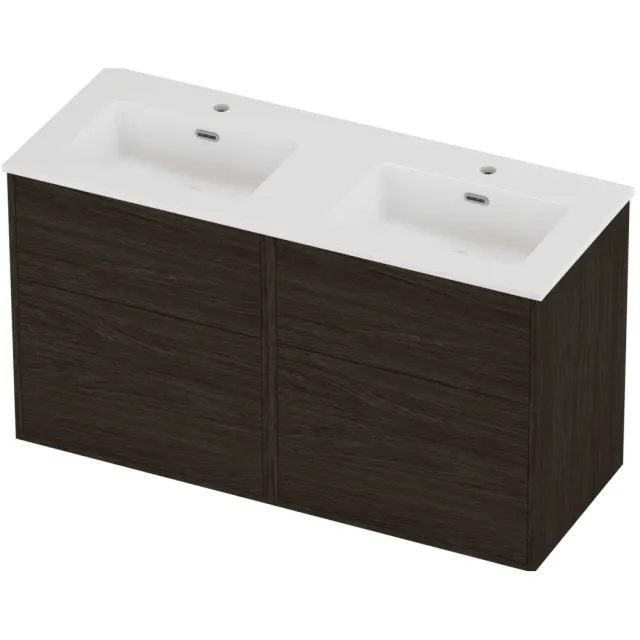 Proline Tribute Badmeubelset Porselein Elegant Voor Grepen 120x46x67 cm Glans Wit Mokka Oak Eiken