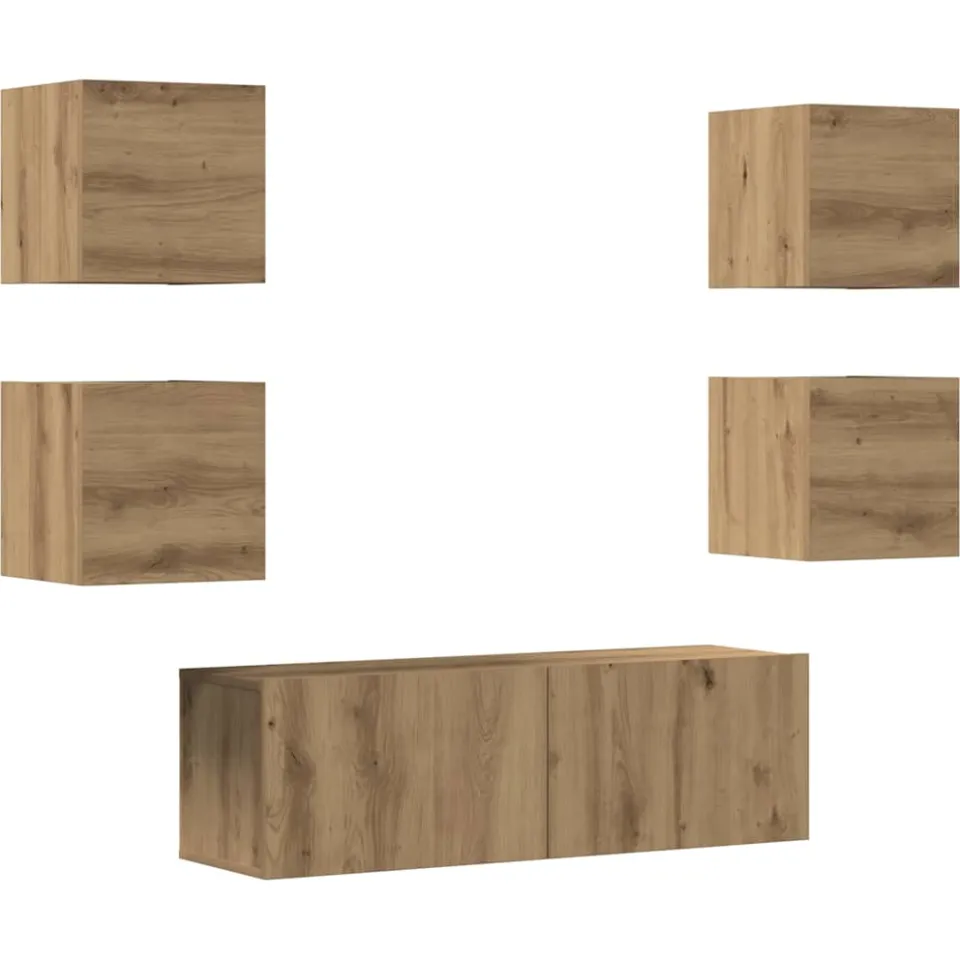 vidaXL 5-delig Tv-meubelset wandmontage bewerkt hout artisanaal eiken Bruin