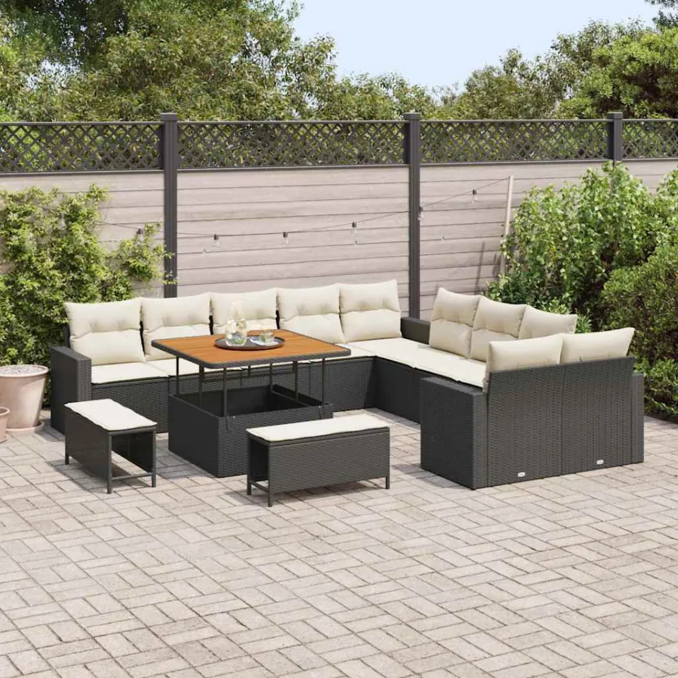 vidaXL Tuinbankenset 13 st Zwart poly rattan, foto 2