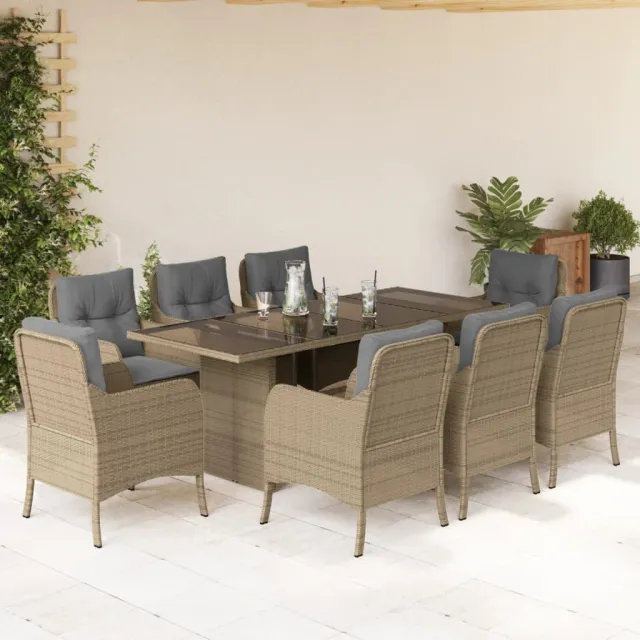 vidaXL 9-delige Tuinset met kussens poly rattan beige, foto 2